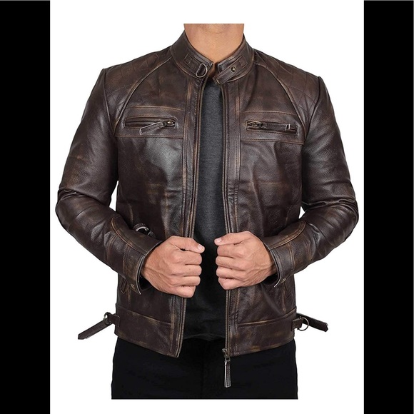 🍔 Diamond1 Tall Men Ruboff Real leather brown bomber jacket new With tags 👑 - Picture 3 of 6